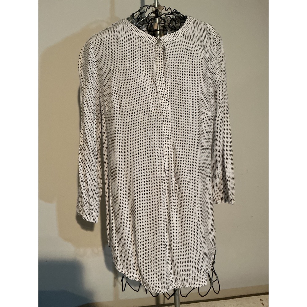 Liz Claiborne Studio Polka Dot Tunic Blouse White Black Rayon Small